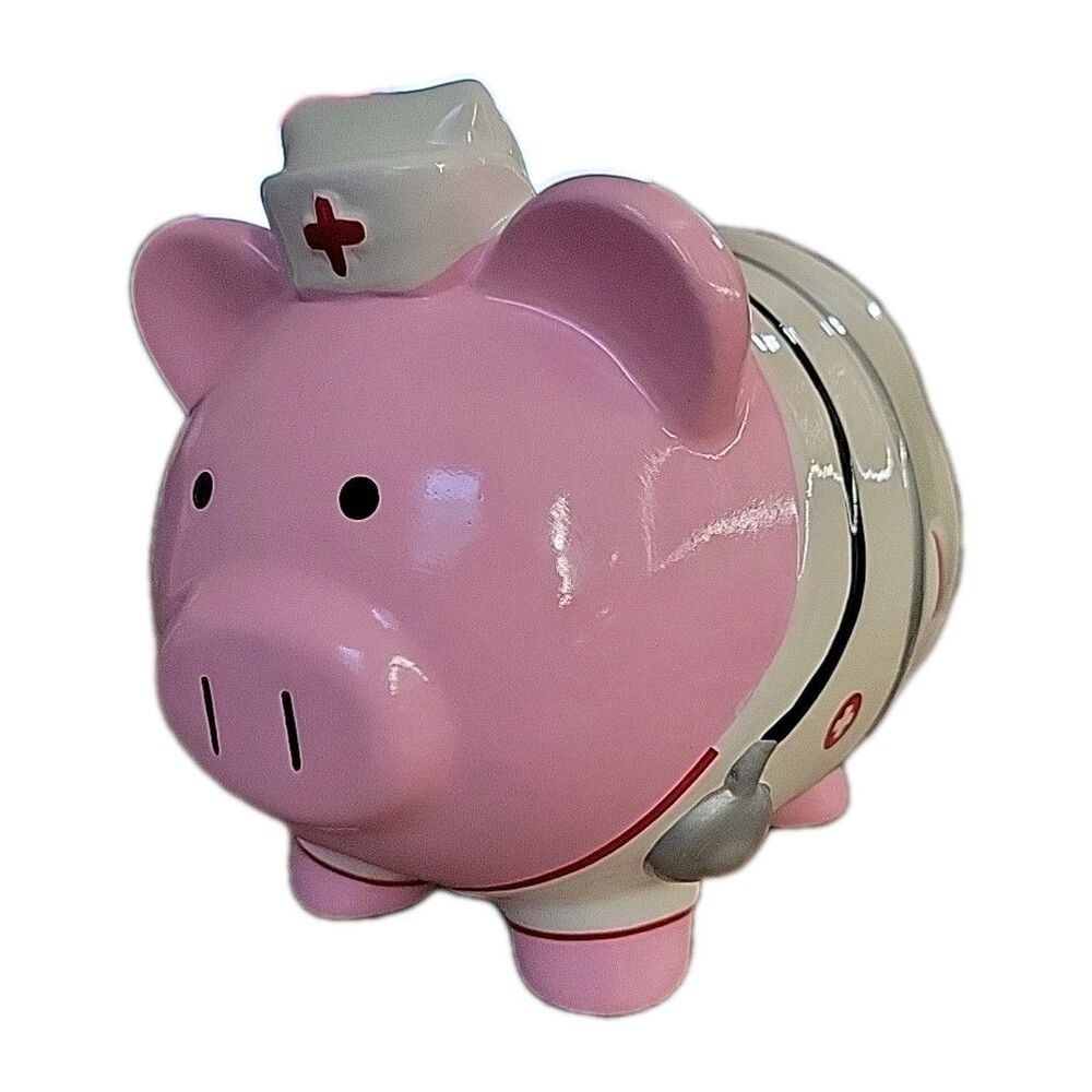 Vintage Ceramic Medical Nurse Doctor Coin Piggy Bank by F.A.B NY Large 8in Tall